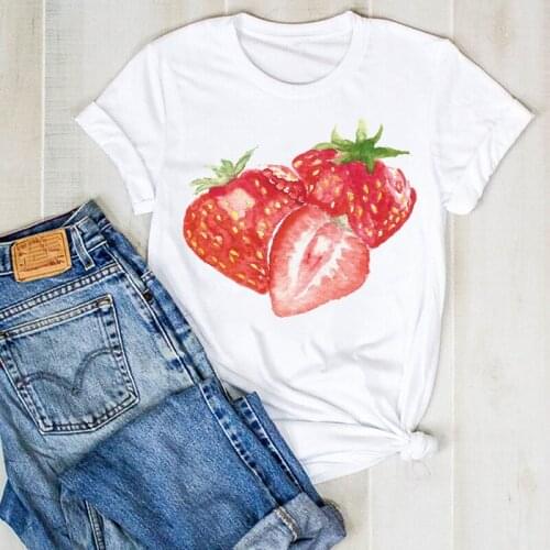 Women Lady Strawberry Watercolor Fashion Fruit Beach Ladies Summer T Tee Tshirt Womens Female Top Shirt Clothes Graphic T-shirt