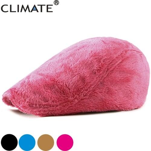 CLIMATE Women Beret Flat Cap Faux Fur Warm Hat Fashion Downy Flocky Cap Rose Beret Berets Flat Caps Beret Hat for Men Women