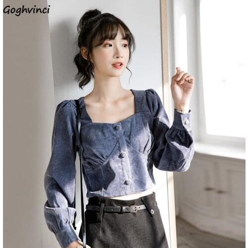 Shirts Women Square Collar Patchwork Button Tops Womens Retro Fashion Designer Elegant Ins Shirt Ladies Ulzzang All-match Casual