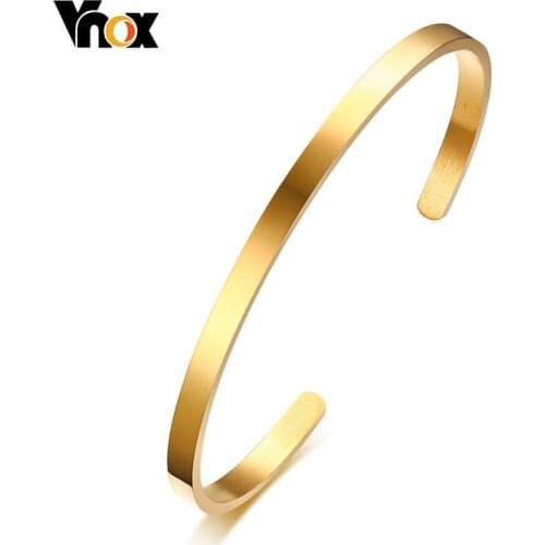 Vnox Simple Cuff Bracelet Manchette Gold Tone Stainless steel Bangle Bracelet for Women Bracelets Bangles Pulseiras