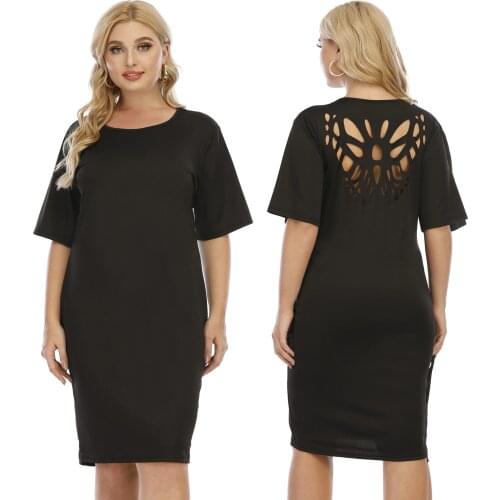 European Style 2021 Women Summer Casual Solid Short Sleeve Fashion Sexy Hollow Out O-neck Sheath Party Dress Vestidos