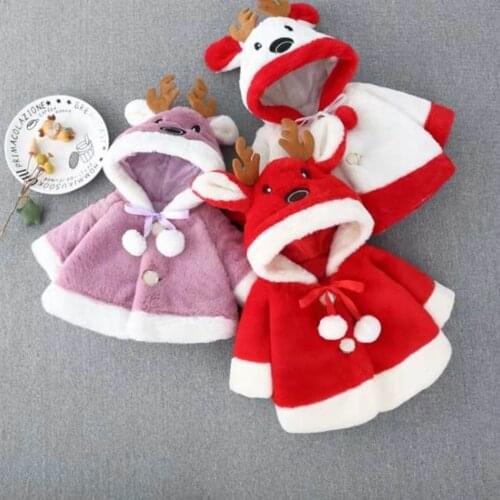 0-3y) Girl Jacket Winter Christmas Cute Ears Lace-Up Windproof Hooded Thick Plush Warm Jacket High Quality платье летнее 50