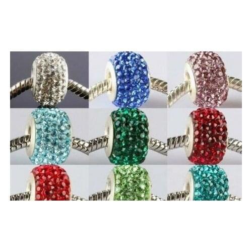 10mm*14mm mixed 15 Color In Random rhinstone beads ge3 bracelet HOT silver plated Big Hole Beads European bead crystal