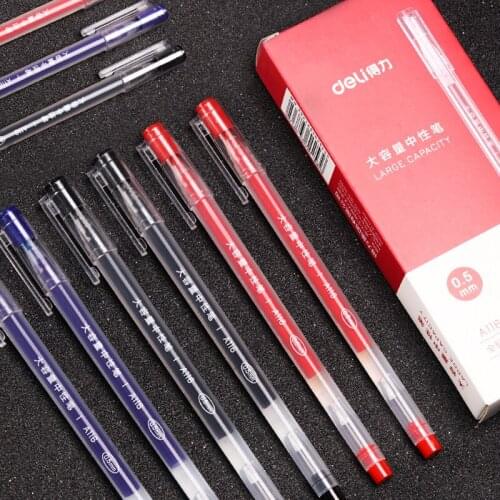 12Pcs/Box Gel Pen Black Blue Red Ink Full Needle Tube Pull Cap 0.5Mm School&Office Writing Supplies Stationery