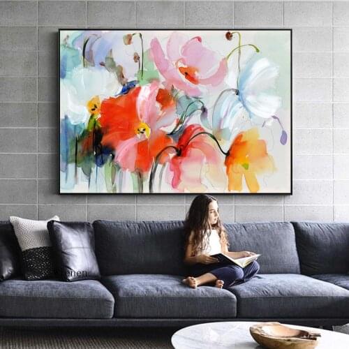 Abstract Watercolor Flower Oil Painting Print On Canvas Modern Wall Art Flower Poster Picture for Living Room Home Decor