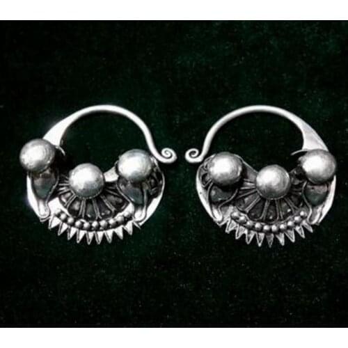 Free Shipping National retro personality big earrings hand Miao filigree ball thick earrings jewelry technology
