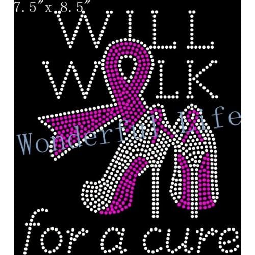 Free shipping Will Walk for a Cure Heels Stiletto Cancer Ribbon Awareness Rhinestone Transfer