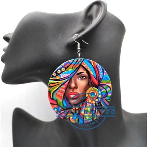 Free Shipping!!African Woman Wooden Earrings