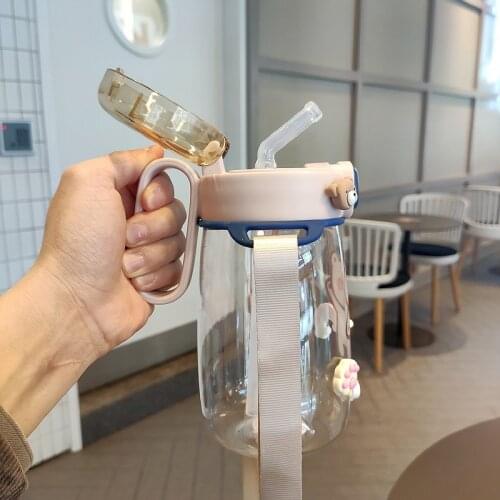 Student water cup female lovely web celebrity girl heart portable straw cup drop proof plastic children male summer water bottle