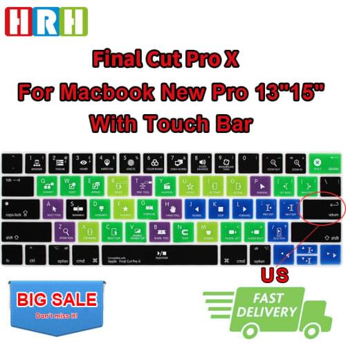 HRH Final Cut Pro X Shortcuts Hotkey Silicone Keyboard Cover Skin for Macbook 13" With Touch Bar A1706 15" A1707 A1989 A2159