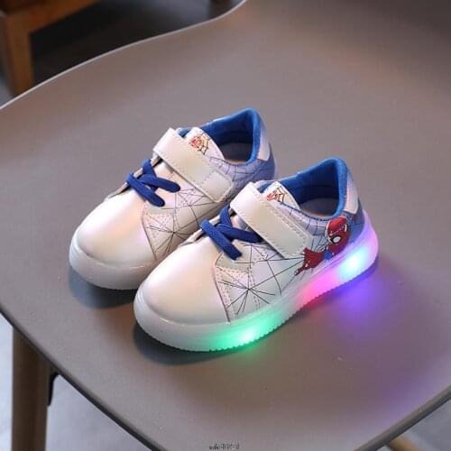 Disney SpiderMan cartoon children casual shoes hot sales LED lighted sneakers kids glowing princess girls baby shoes tennis