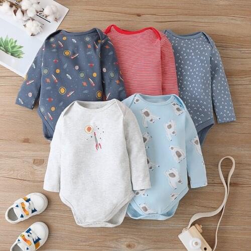 5 Pcs/lot Spring and Autumn Long Sleeve Infant Romper Baby Girls Clothes Cartoon Cotton Childrens One-Pieces Boys Bodysuit