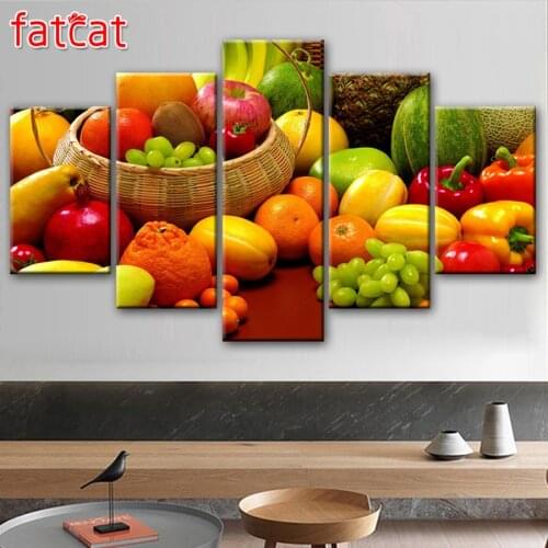 FATCAT 5 Panel variety of Fruits Realist Diy Diamond Painting Full Square Round Drill Diamond Embroidery Sale home decor AE1087