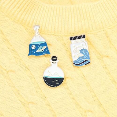 Custom Universe Ocean Mountain Nature Enamel Pin Brooches Bag Lapel Pin Badge Small fresh wishing bottle Jewelry Gift For Friend