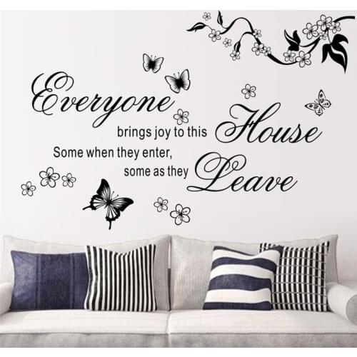 Everyone brings joy to this house quote butterfly flowers wall decals for living room diy home decor removable sticker vinyl art