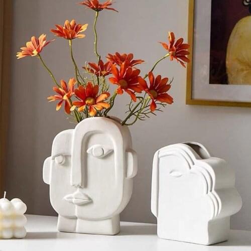 Ceramic Vase Home Decor Flower Pot Home Decoration Room Decoration European Desktop Sculpture Art Flower Arrangement Face Vases
