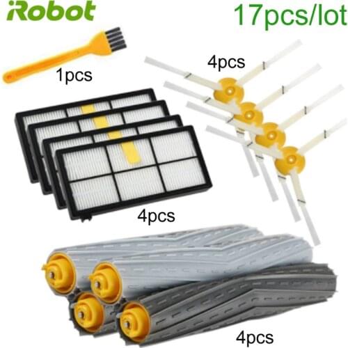17PCS Robot vacuum cleaner hepa filter side brush roller spare parts kit for iRobot Roomba 900 980 960 800 850 860 series parts