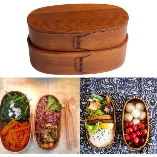 Natural Wooden Japanese Lunch Box Double Layer Bento Box Outdoor Picnic School Dinnerware Food Container Storage For Kid Student