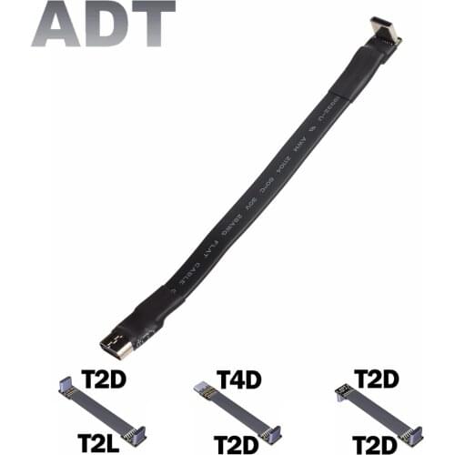 USB Type-C Ribbon Cable Flat EMI Shielding Extension FPC Cable USB 2.0 Type C 90 Degree Angle Connector Up Downward 5cm-3m