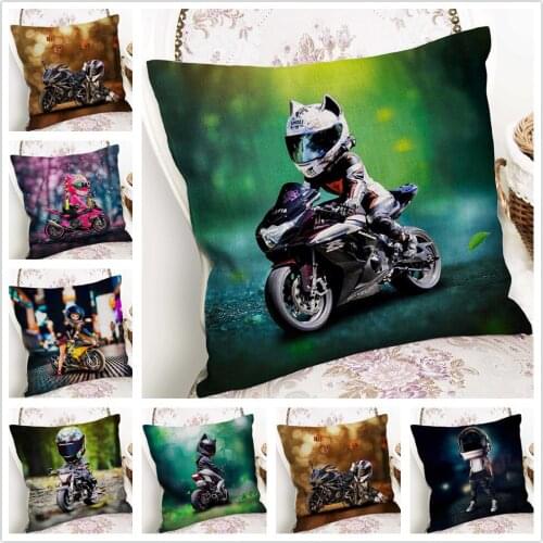 Pocket Motorcycle Photo Pattern Linen Cushion Cover Pillowcase Home Sofa Car Decoration Pillowcase 45X45 Cm