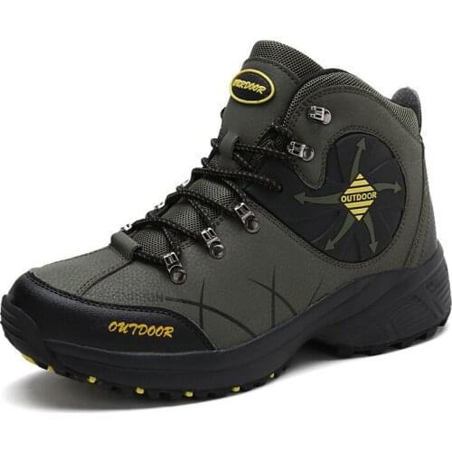 Mens High-Cut Hiking Boots Waterproof Leather Hiking Shoes Non-slip Outdoor Sneaker Breathable Non-slip Mountain Trekking Shoes