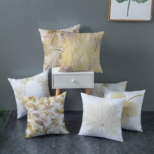 Pillowcases Gold Leaves 16 Patterns Printed Microfiber Throw Pillow Cushion Cover for Sofa/Office/Bedroom Home Decor 45*45cm 1Pc