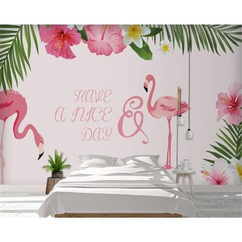 Beibehang wallpaper for kids room Hand drawn flamingos tropical rainforest tropical plants background floral wallpaper behang