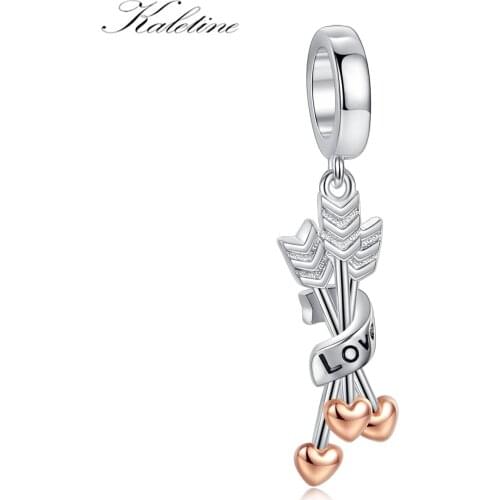 KALETINE original 925 Sterling Silver Pendant Necklace Love Heart Arrow Charms Bracelet Rose Gold Jewelry Making 2019