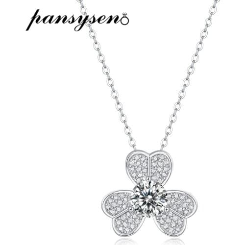 PANSYSEN Real 925 Sterling Silver 1CT D Color Moissanite Necklace Wedding Cocktail Party Fine Jewelry Pendant Gift Drop Shipping