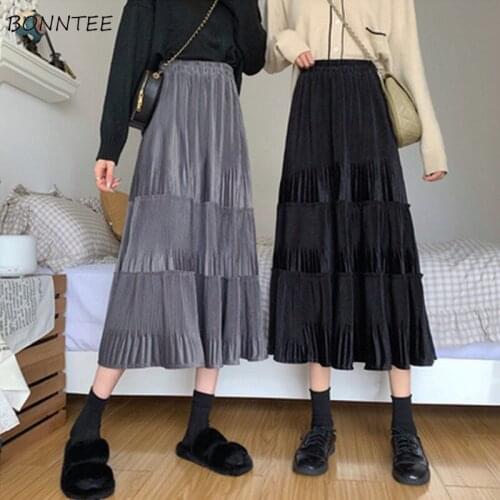 Pleated Skirts Women Vintage Chic Stylish Loose Fashion Koean Simple Ladies Clothing All-match Holiday Daily Female Autumn Ins