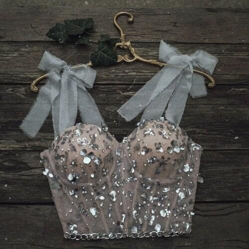 Pink Cute Fashion Sequin Spaghetti Strap Slip Vest Lace Bows Tulle Halter Straps Custom Made