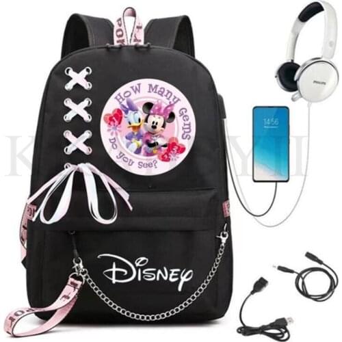 Disney Minnie Mouse Laptop Backpacks Multifunctional Canvas School Bags Unisex Waterproof Backpacks For School Work Travel
