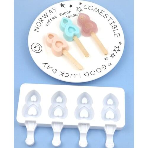 Silicone Ice Cream Mold 4-Cavity Love DIY Tools Homemade Popsicle Making Moulds Silicone Ice Cream Molds Silicone Popsicle Mold