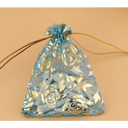 Lake Blue Rose Organza Bags Jewelry Bags And Packaging Draw String Bags Pouches For Wedding Bolsas Para Regalo 200pcs/lot