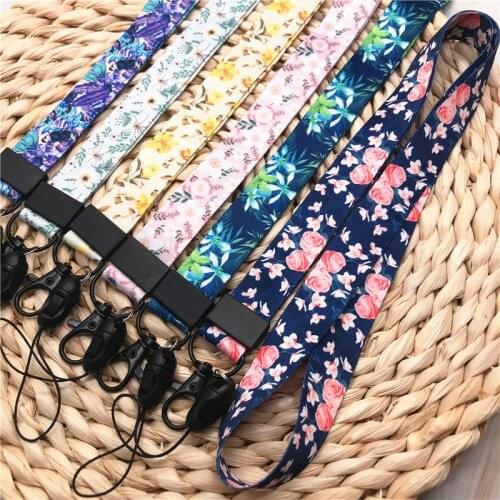 High quality Romantic Butterfly Floral Phone Neck Straps Lanyard For Card Badge Gym Keys USB Keyring keychain Rope phone charm