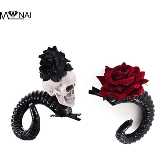 Demon Evil Gothic Lolita Skull Sheep horn Hair Clip Accessory Cosplay Costumes Halloween Party Hairpin Headwear Prop