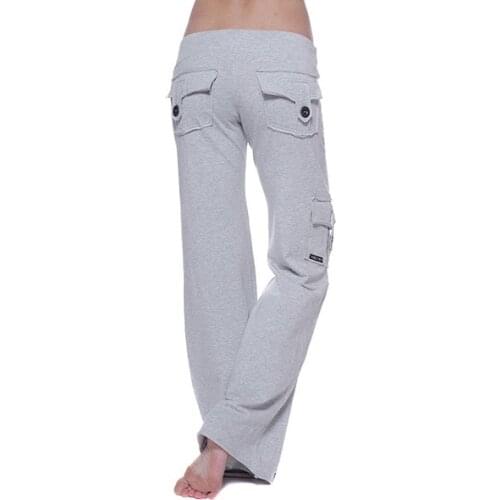 2020 Womens Stretch Waist Button Pocket Pants Drawstring Wide Leg Pants