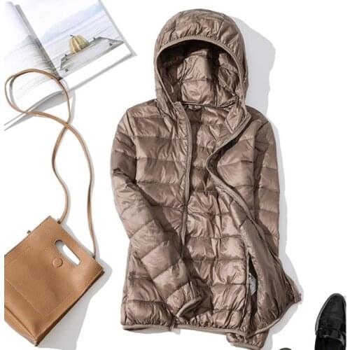 Down jacket Women Hooded Ultra Thin 90% Ultra Light White Duck Down Coat Female Winter Plus Size Solid Portable warm jackets