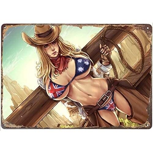 ICRAEZY Western Cowboy Sign pin up Girl Metal tin Sign 8x12 Inch Home Bar Club Restaurant Coffee Shop Wall Deocr Plaque Signs