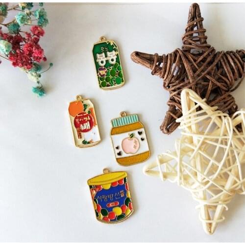 10pcs Oil Drop Milk Powder Can Gold Charms Fruit Drink Bottle Enamel Charms Pendant Fit Earring Necklace DIY Jewelry Accessories