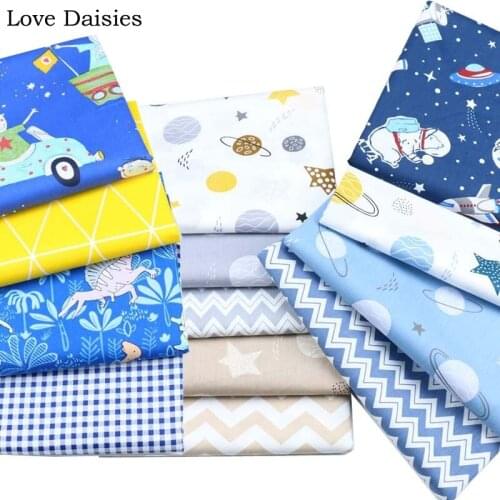 100% Cotton Twill Cartoon NAVY BLUE GRAY CAMEL Space Star Cosmos Dinosaur Rocket Fabric For Kids Bedding Sheet Handwork Cushion