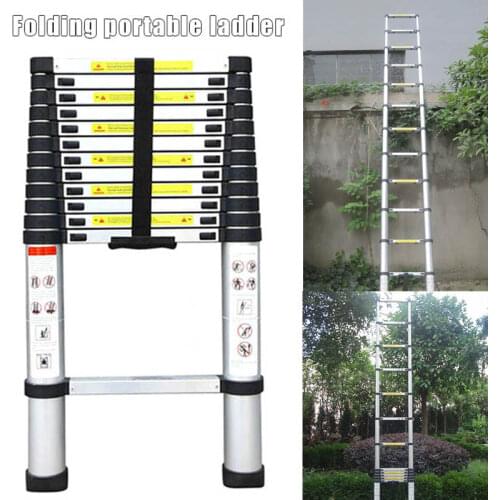 12.5ft 330lbs Capacity 3.8m One Button Retraction Telescopic Extension Step Ladder Aluminum Alloy Folding Multi Purpose Househol
