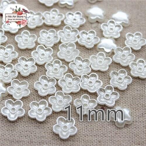 100pcs/lot 11mm ivory flower pearl Beads ABS Resin Flatback Simulated pearl Beads Jewelry parts