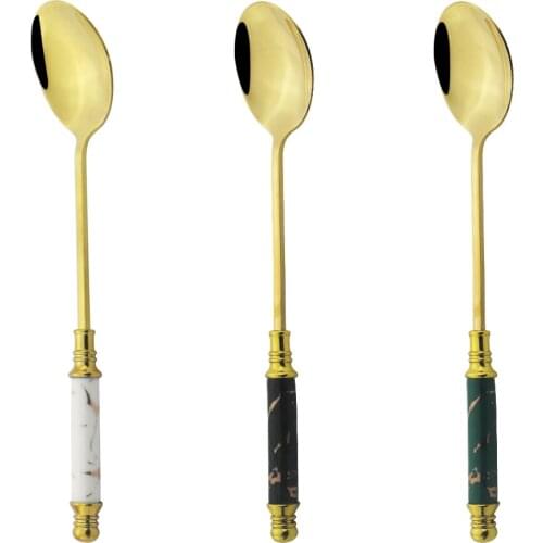 3 Colorful Stainless Steel Small Spoon Dinnerware Creative Imitation Marble Coffee Spoon Set Childrens Home Kitchen Accessories