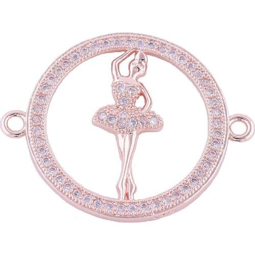 5 pieces Bijoux Zircon Dancing Girl Charms For Bracelet Women Diy Copper Micro Pave Connectors Charms Wholesale Bedels