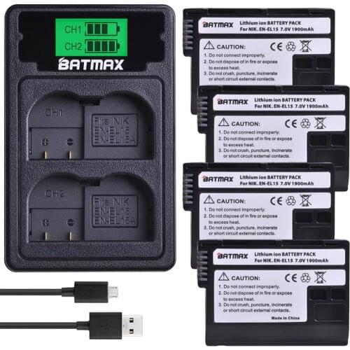 4Pcs EN-EL15 EN EL15 EL15A Camera Battery + LCD USB Charger Type C Port for Nikon D500 D600 D610 D750 D7000 D800 D850 D810