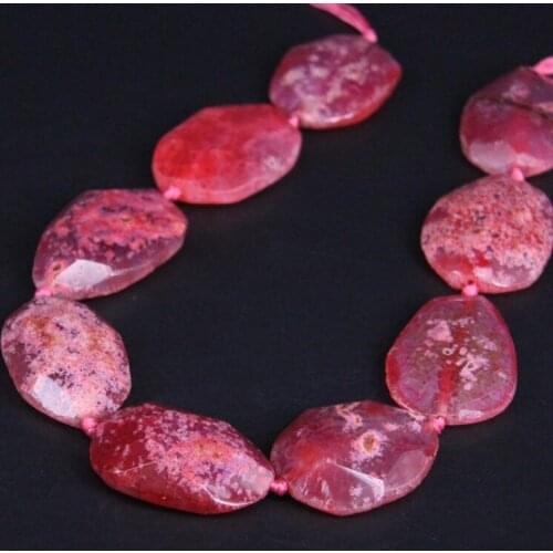 Large Size Approx9PCS/strand Pink Red Natural Agates Faceted Nugget Slice Pendant Beads,Raw Stone Cut Slabs Jewelry Making