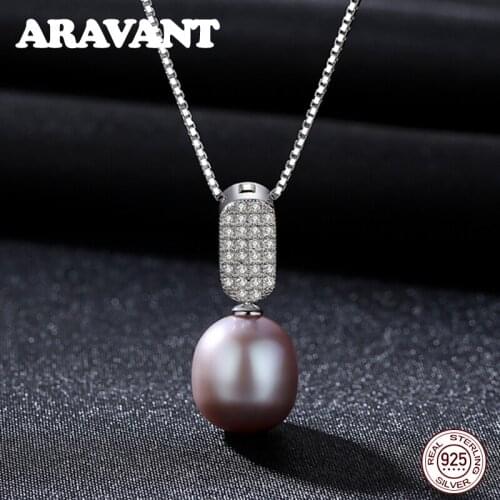 925 Sterling Silver Pave Zircon Freshwater Pearl Pendant Necklace Chain Wedding Pearl Necklace Jewelry Accessories