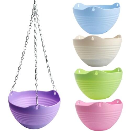 Colorful Thicken Round Plastic Hanging Planter Flower Pot With Metal Chain For Home and Garden Indoor Plant Drop Shipping