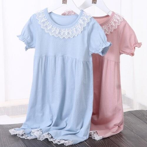Childrens Lace Princess Nightdress Short-sleeved Summer Thin Girls Pajamas Dress Nightdress Home Service Sleepwear